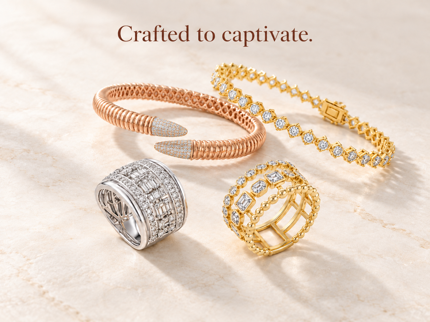 Four yellow gold and diamond bridal rings from Elan Jewels