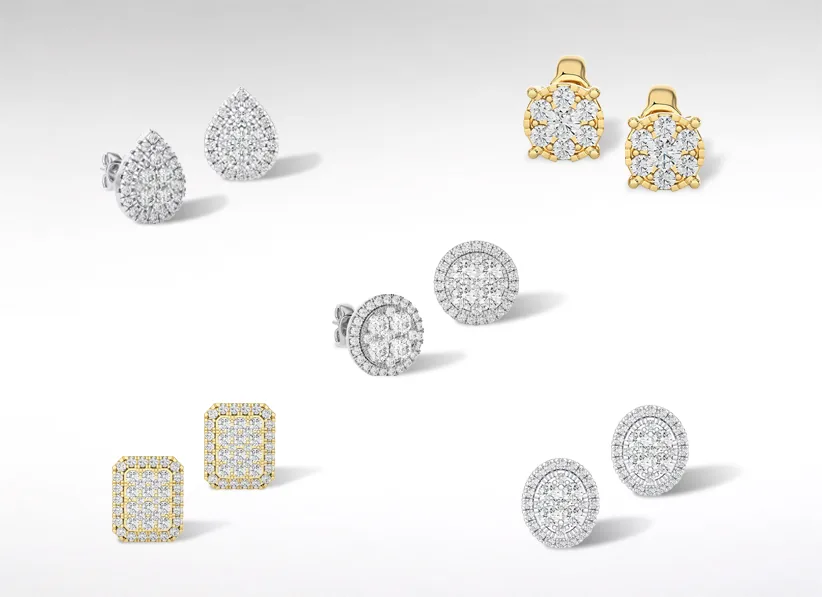 Assorted diamond stud earrings in gold and white metal
